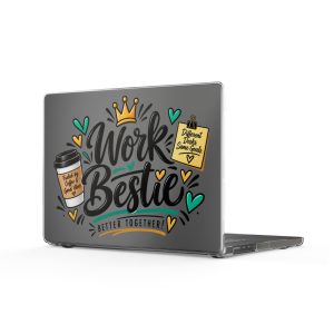Clear MacBook Case — "Work Bestie" Decorative Protective Cover (Better Together, Coffee & Notes)